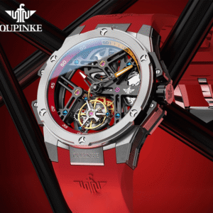 OUPINKE 8003 Herrenuhr - 45 mm, hohle Automatikuhr, wasserdicht, Luxus Tourbillon