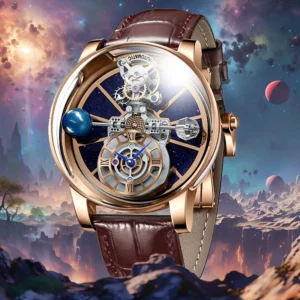 PINDU Herrenuhr, Celestial Series, gebogener Spiegel, transparent, römische Ziffern, wasserdicht